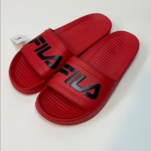🔥2/20🔥FILA Red Slides Slip On Sandals Black/Red